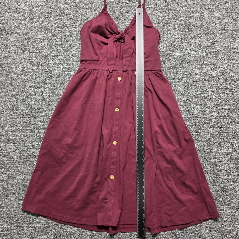 Cottagecore Boho Sundress Tie Front Button Detail Midi Womens Large Burgundy - Picture 12 of 13